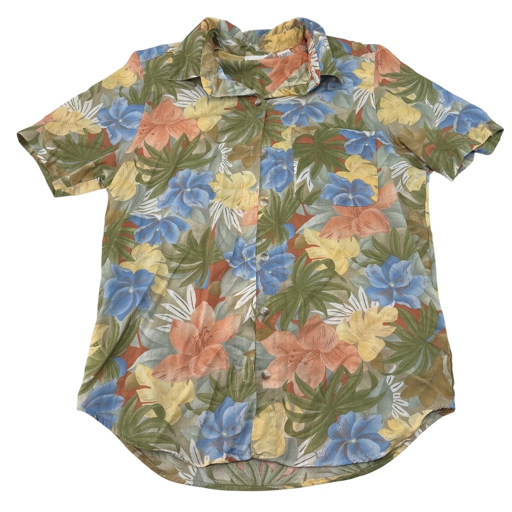 Alfred Dunner Womens Tropical Floral Button Down Shirt Short Sleeve Size 10